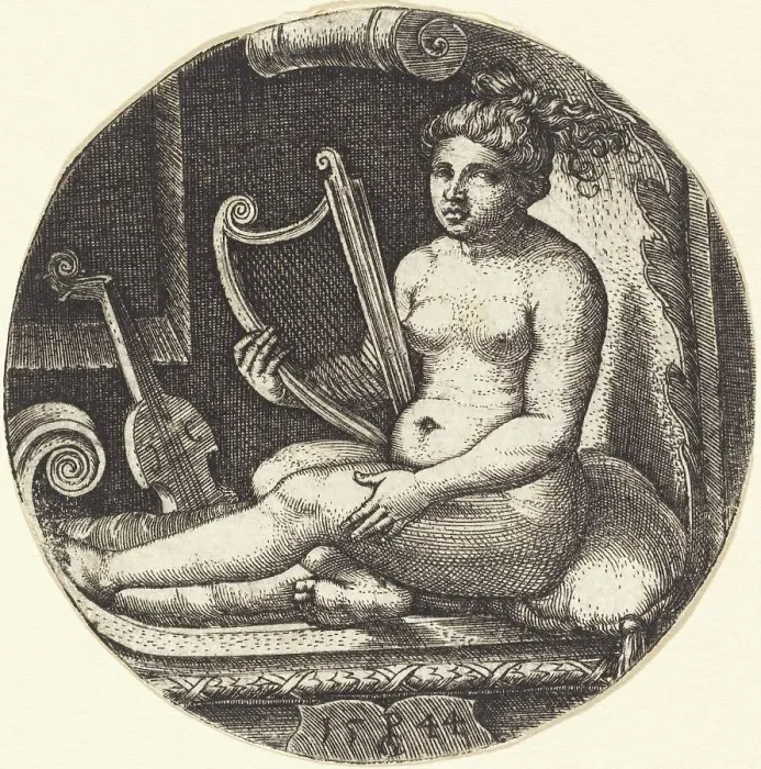 Framed Print : Woman with a Harp, 1544. Creator: Georg Pencz Framed Print : Woman with a Harp, 1544. Creator: Georg Pencz