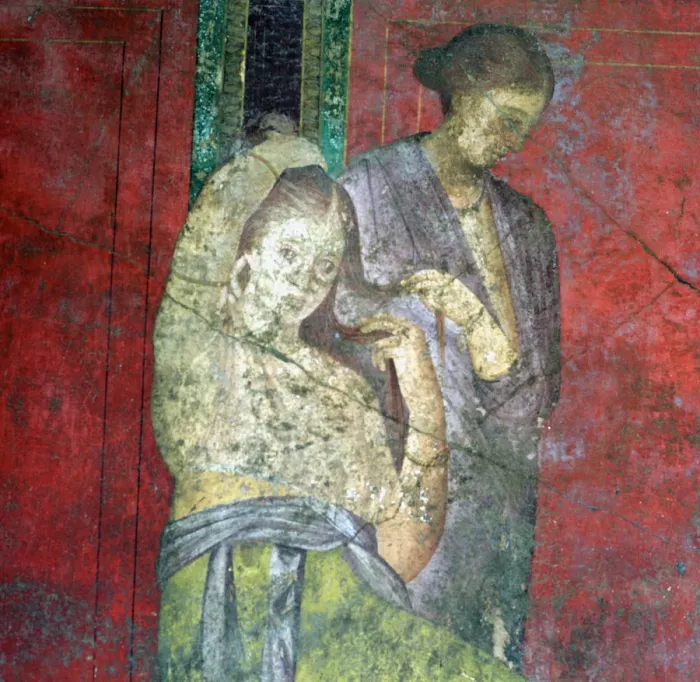 Framed Print : Woman Having her Hair Dressed by a Maid-Servant, 1st Century BC Framed Print : Woman Having her Hair Dressed by a Maid-Servant, 1st Century BC
