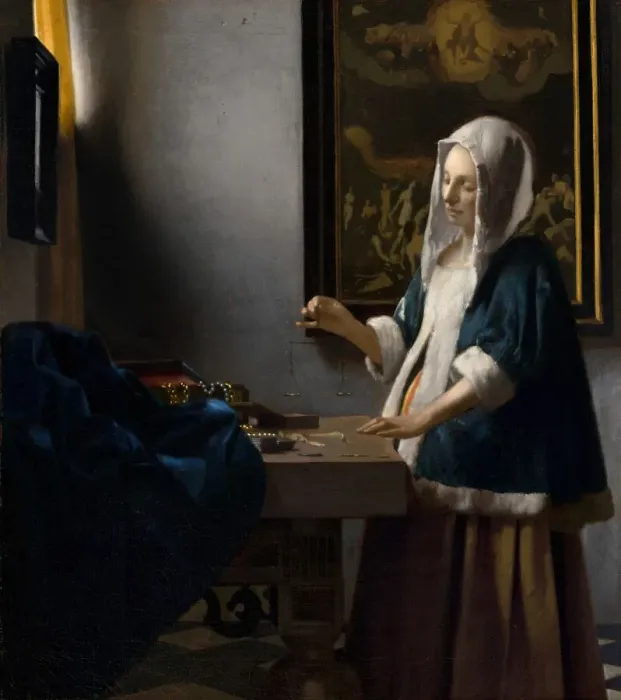 Framed Print : Woman Holding a Balance, c. 1664. Creator: Jan Vermeer Framed Print : Woman Holding a Balance, c. 1664. Creator: Jan Vermeer