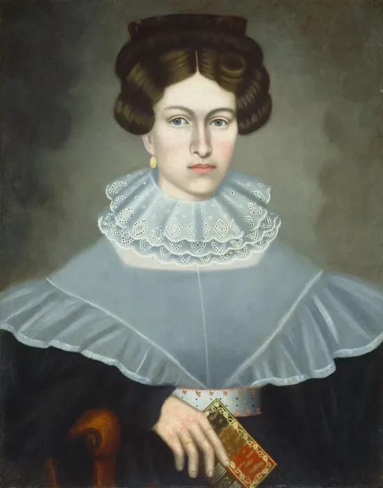 Framed Print : Woman Holding a Book, c. 1835. Creator: Erastus Salisbury Field Framed Print : Woman Holding a Book, c. 1835. Creator: Erastus Salisbury Field