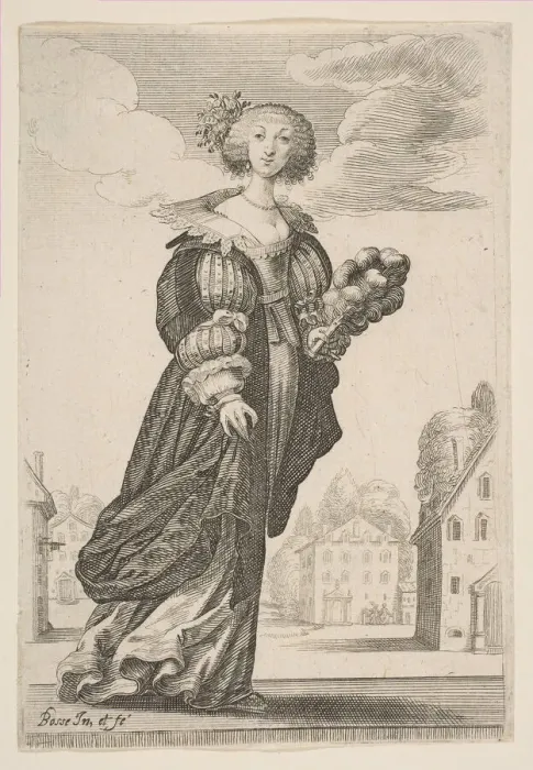 Framed Print : Woman Holding a Fan, 1629. Creator: Abraham Bosse Framed Print : Woman Holding a Fan, 1629. Creator: Abraham Bosse