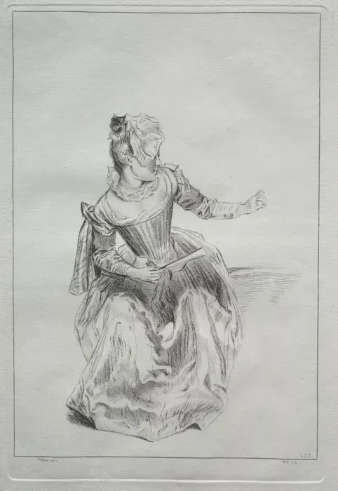 Framed Print : Woman Holding a Fan. Creator: Benoit II Audran (French, 1700-1772), possibly by Framed Print : Woman Holding a Fan. Creator: Benoit II Audran (French, 1700-1772), possibly by