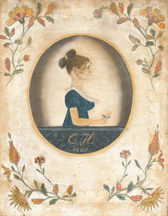 Framed Print : Woman Holding a Rose, 1809. Creator: Unknown Framed Print : Woman Holding a Rose, 1809. Creator: Unknown