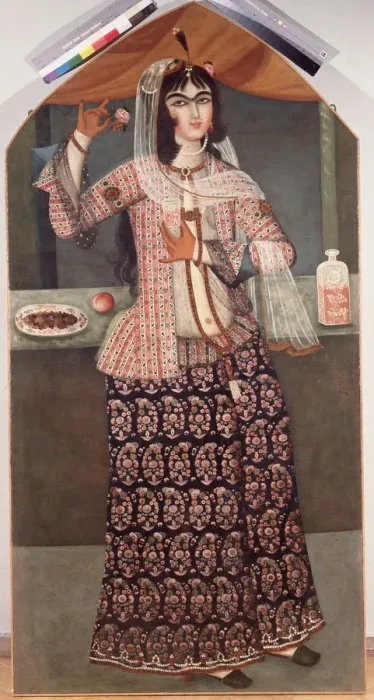 Framed Print : Woman Holding a Rose, Early 19th cen Artist: Iranian master Framed Print : Woman Holding a Rose, Early 19th cen Artist: Iranian master
