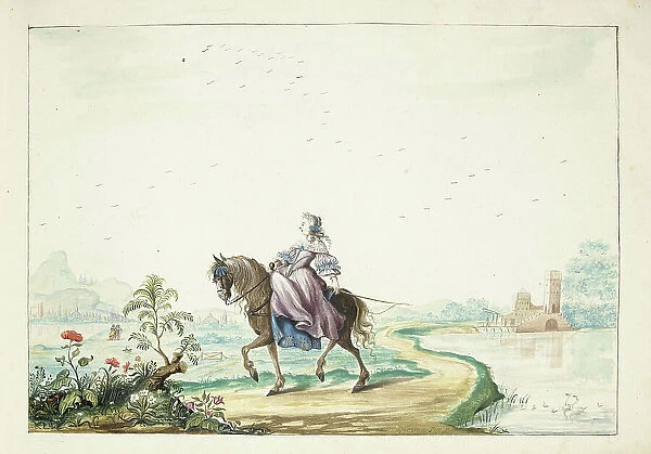 Woman on horseback in a landscape, 1660. Creator: Gesina ter Borch