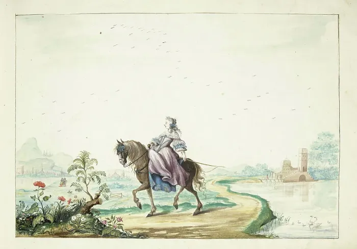 Framed Print : Woman on horseback in a landscape, 1660. Creator: Gesina ter Borch Framed Print : Woman on horseback in a landscape, 1660. Creator: Gesina ter Borch