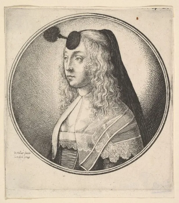 Framed Print : Woman with houpette on forehead turned to left, 1643. Creator: Wenceslaus Hollar Framed Print : Woman with houpette on forehead turned to left, 1643. Creator: Wenceslaus Hollar
