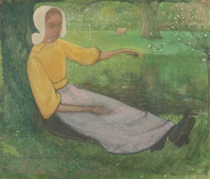 Framed Print : Woman of Huizen sitting under a Tree, 1888-1895. Creator: Richard Roland Holst Framed Print : Woman of Huizen sitting under a Tree, 1888-1895. Creator: Richard Roland Holst