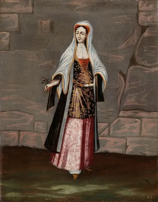 Framed Print : Woman from the Island of Mykonos, 1700-1737. Creator: Workshop of Jean Baptiste Vanmour Framed Print : Woman from the Island of Mykonos, 1700-1737. Creator: Workshop of Jean Baptiste Vanmour