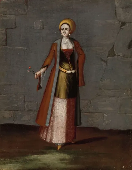 Framed Print : Woman from the Island of Tinos, 1700-1737. Creator: Workshop of Jean Baptiste Vanmour Framed Print : Woman from the Island of Tinos, 1700-1737. Creator: Workshop of Jean Baptiste Vanmour
