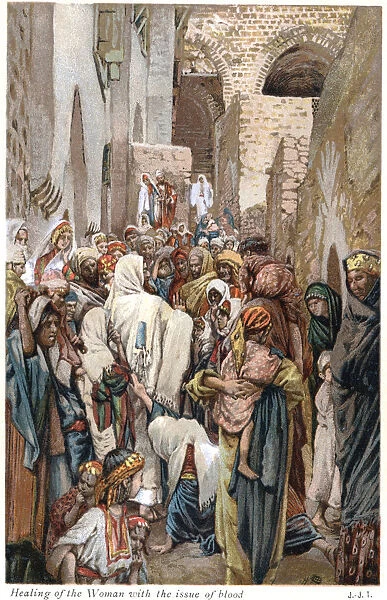 Woman with issue of blood touching the border of Jesus garment and being healed, c1890. Artist: James Tissot