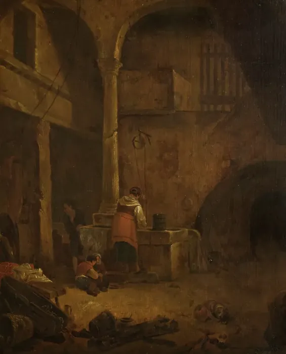 Framed Print : Woman at a Well in an Italian Farmhouse, c1660s. Creator: Unknown Framed Print : Woman at a Well in an Italian Farmhouse, c1660s. Creator: Unknown