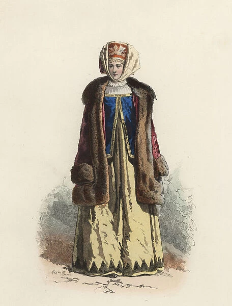 Woman from Kaluga (Russia) color engraving 1870