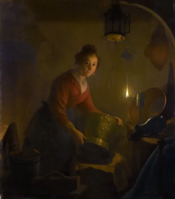 Framed Print : Woman in a Kitchen by Candlelight. Artist: Versteegh, Michiel (1756-1843) Framed Print : Woman in a Kitchen by Candlelight. Artist: Versteegh, Michiel (1756-1843)