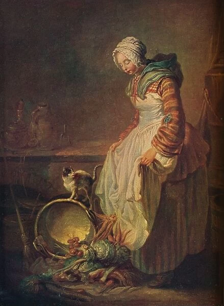 Woman with Kitten, 18th century. Artist: Jean-Simeon Chardin