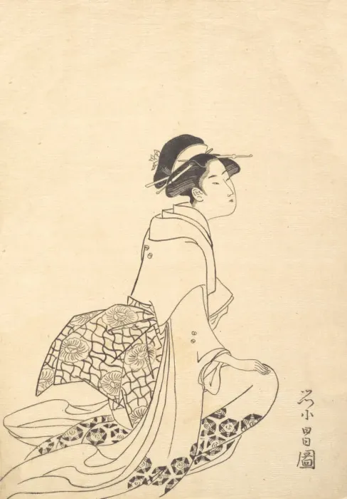 Framed Print : A Woman Kneeling. Creator: Chokosai Eisho Framed Print : A Woman Kneeling. Creator: Chokosai Eisho