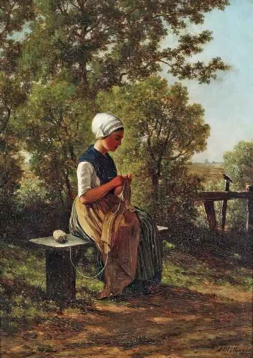 Framed Print : Woman Knitting, 1867. Creator: Gerrit Alexander Godart Filip Mollinger Framed Print : Woman Knitting, 1867. Creator: Gerrit Alexander Godart Filip Mollinger