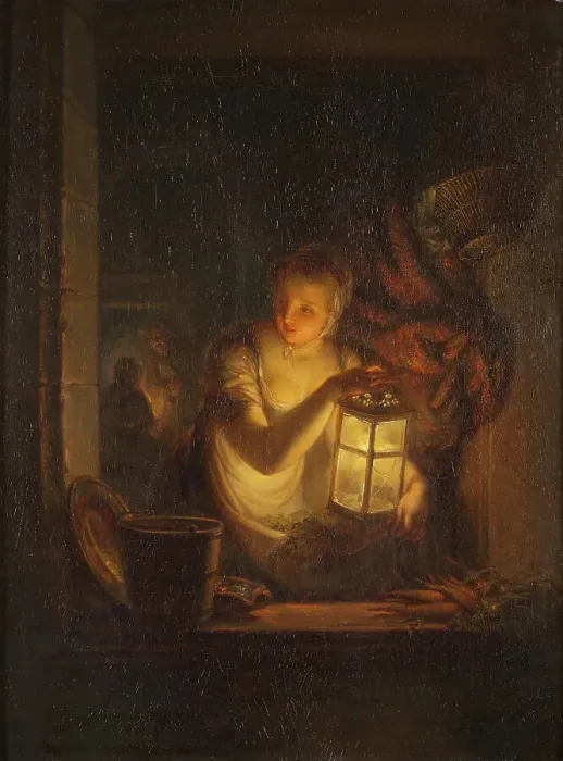 Framed Print : A Woman with A Lantern, 1818. Creator: Alexander Lauréus Framed Print : A Woman with A Lantern, 1818. Creator: Alexander Lauréus
