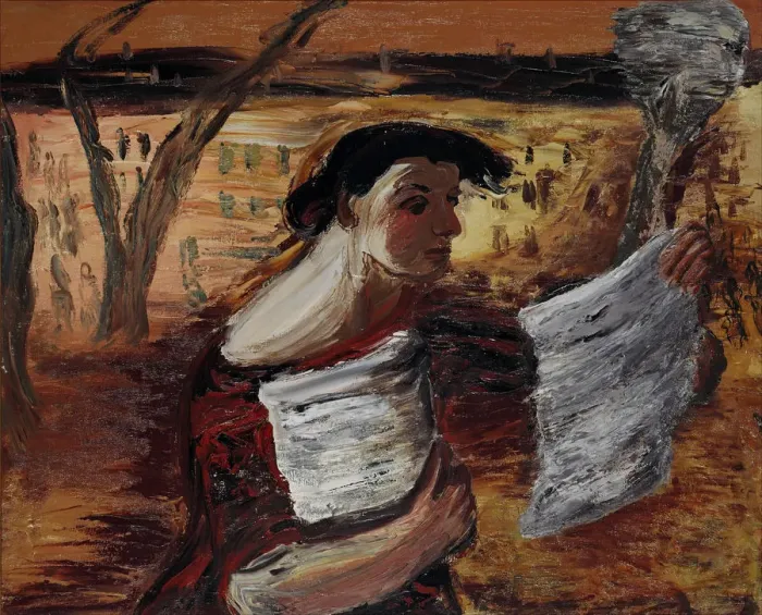 Framed Print : Woman with Leaflets, 1933. Artist: Drevin, Alexander Davidovich (1889-1938) Framed Print : Woman with Leaflets, 1933. Artist: Drevin, Alexander Davidovich (1889-1938)