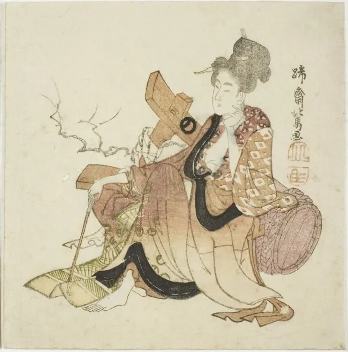 Framed Print : Woman leaning against wine cask, from an untitled series of Eight Immortals of Framed Print : Woman leaning against wine cask, from an untitled series of Eight Immortals of