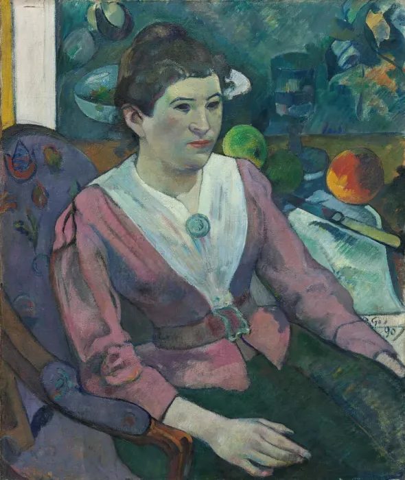 Framed Print : Woman in front of a Still Life by Cezanne, 1890. Creator: Paul Gauguin Framed Print : Woman in front of a Still Life by Cezanne, 1890. Creator: Paul Gauguin