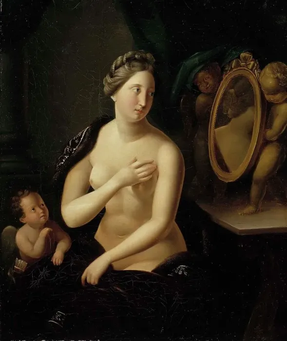 Framed Print : Woman looking in a mirror. Creator: Berndt Godenhjelm Framed Print : Woman looking in a mirror. Creator: Berndt Godenhjelm