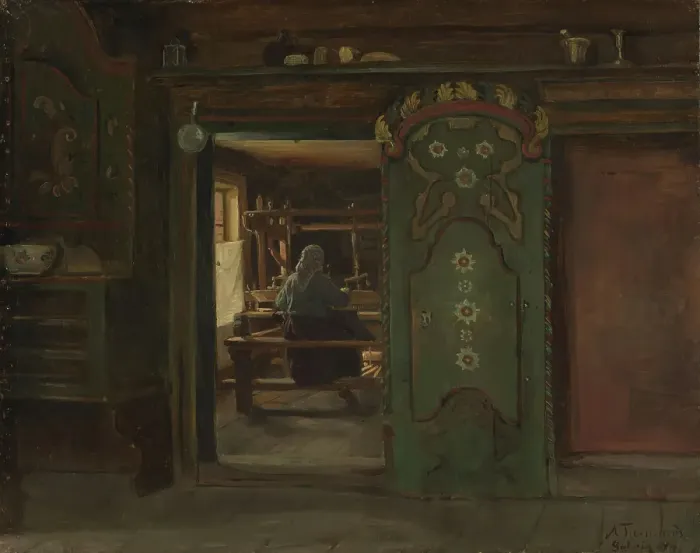 Framed Print : Woman at the Loom, Gulsvik, 1874. Creator: Adolph Tidemand Framed Print : Woman at the Loom, Gulsvik, 1874. Creator: Adolph Tidemand