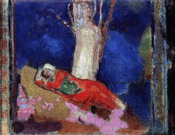 A Woman Lying under the Tree, 19th or early 20th century. Artist: Odilon Redon