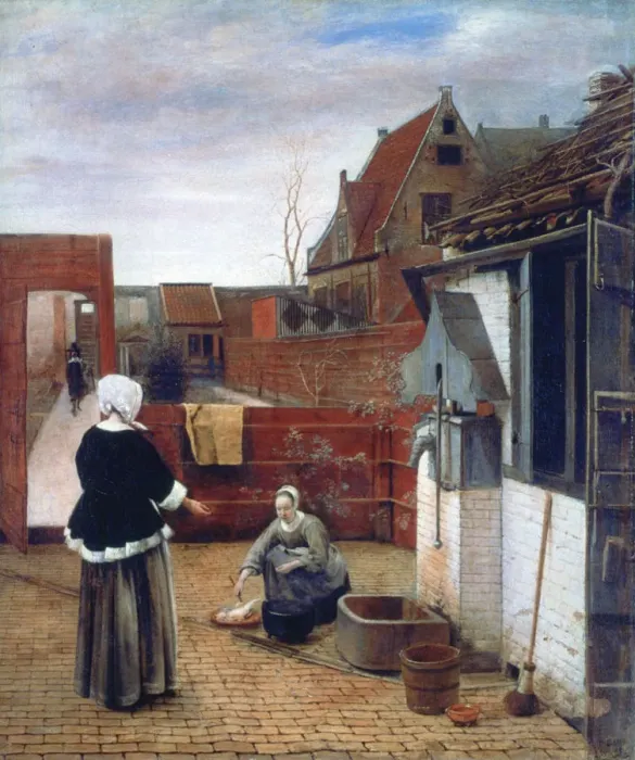 Framed Print : A Woman and a Maid in a Courtyard, c1660-1661. Artist: Pieter de Hooch Framed Print : A Woman and a Maid in a Courtyard, c1660-1661. Artist: Pieter de Hooch