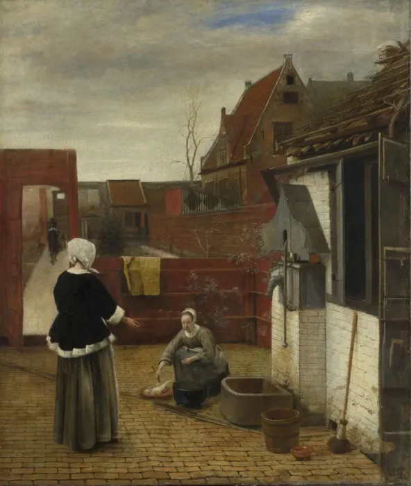 Framed Print : A Woman and her Maid in a Courtyard, ca 1661. Artist: Hooch, Pieter, de (1629-1684) Framed Print : A Woman and her Maid in a Courtyard, ca 1661. Artist: Hooch, Pieter, de (1629-1684)