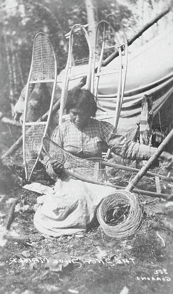 Woman making snow shoes, between c1900 and c1930. Creator: Unknown