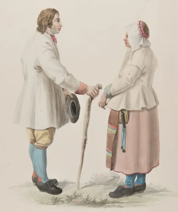 Framed Print : Woman and man with cane, 1800-1822. Costume of Sweden Pl. 19 & 20, 1800-1822. Creator: Carl Wilhelm Swedman. Woman and man with cane, 1800-1822. Costume of Sweden Pl. 19 & 20, 1800-1822. Creator: Carl Wilhelm Swedman Framed Print : Woman and man with cane, 1800-1822. Costume of Sweden Pl. 19 & 20, 1800-1822. Creator: Carl Wilhelm Swedman. Woman and man with cane, 1800-1822. Costume of Sweden Pl. 19 & 20, 1800-1822. Creator: Carl Wilhelm Swedman