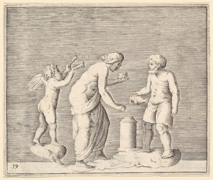 Framed Print : A Woman and Man Sacrificing in the Presence of Cupid, published ca. 1599-1622 Framed Print : A Woman and Man Sacrificing in the Presence of Cupid, published ca. 1599-1622