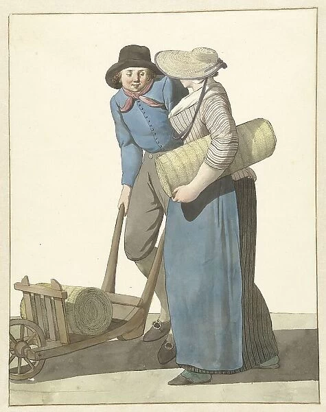 Woman next to a man with a wheelbarrow, 1700-1800. Creator: W. Barthautz