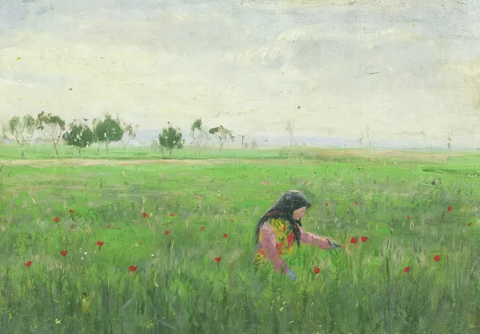 Framed Print : Woman in a Meadow, around 1900. Creator: Karol Miloslav Lehotsky Framed Print : Woman in a Meadow, around 1900. Creator: Karol Miloslav Lehotsky