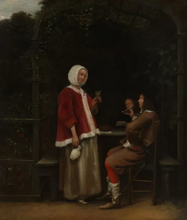 Framed Print : A Woman and Two Men in an Arbor, ca. 1657-58. Creator: Pieter de Hooch Framed Print : A Woman and Two Men in an Arbor, ca. 1657-58. Creator: Pieter de Hooch