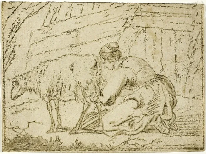 Framed Print : Woman Milking an Ewe, n.d. Creator: Cornelis van Noorde Framed Print : Woman Milking an Ewe, n.d. Creator: Cornelis van Noorde
