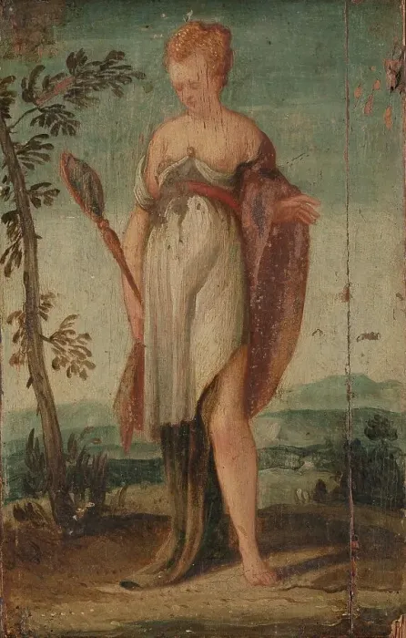 Framed Print : Woman with Mirror, 1540-1570. Creator: Circle of Lambert Sustris Framed Print : Woman with Mirror, 1540-1570. Creator: Circle of Lambert Sustris