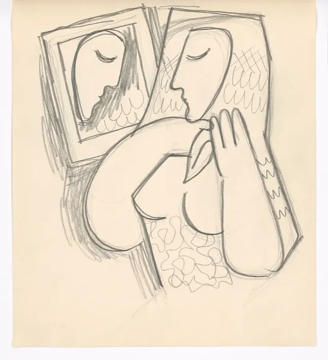 Framed Print : Woman with a mirror, 1938. Creator: Mikulas Galanda