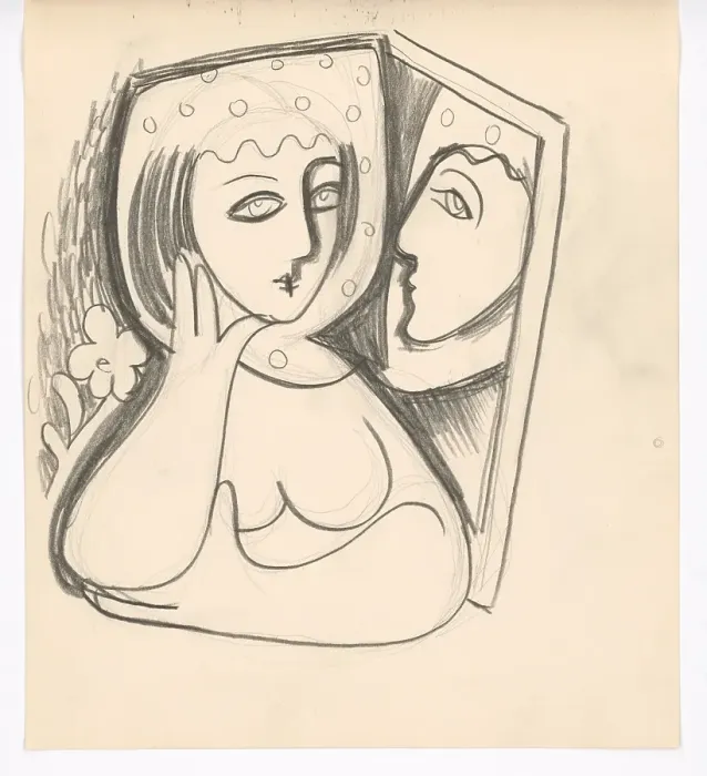 Framed Print : Woman with a mirror, 1938. Creator: Mikulas Galanda Framed Print : Woman with a mirror, 1938. Creator: Mikulas Galanda