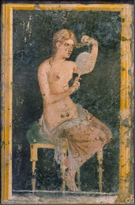 Framed Print : Woman with a Mirror, 1st H. 1st cen. AD. Creator: Roman-Pompeian wall painting Framed Print : Woman with a Mirror, 1st H. 1st cen. AD. Creator: Roman-Pompeian wall painting