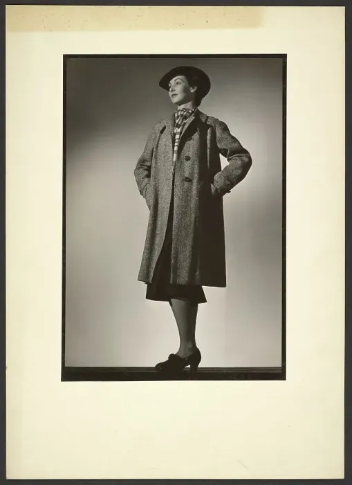 Framed Print : Woman modeling coat, early 1940s. Creator: Gunther Krampf Framed Print : Woman modeling coat, early 1940s. Creator: Gunther Krampf