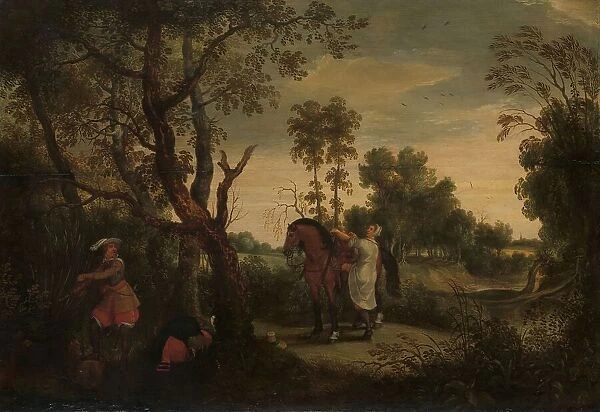 A Woman Mounts her Robber's Horse: ‘De Gestrafte Rover, c.1635. Creator: Sebastian Vrancx