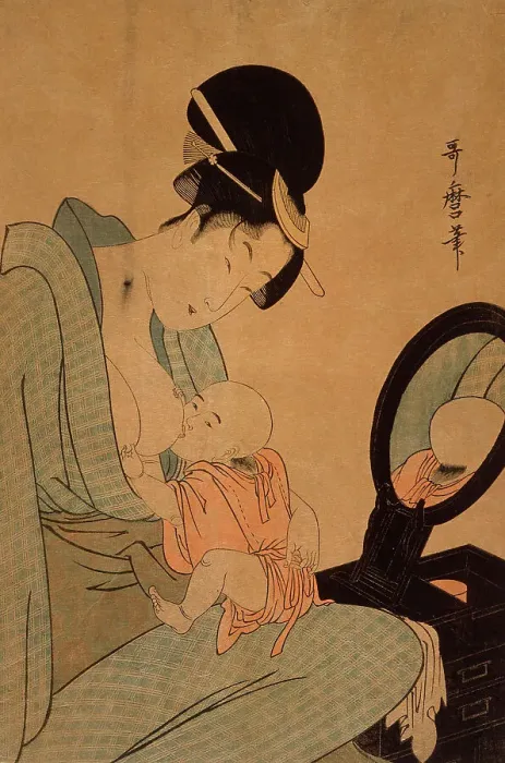 Framed Print : Woman Nursing a Baby, 18th century. Creator: Kitagawa Utamaro Framed Print : Woman Nursing a Baby, 18th century. Creator: Kitagawa Utamaro