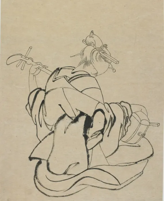 Framed Print : Woman with back to observer playing samisen, late 18th-early 19th century Framed Print : Woman with back to observer playing samisen, late 18th-early 19th century