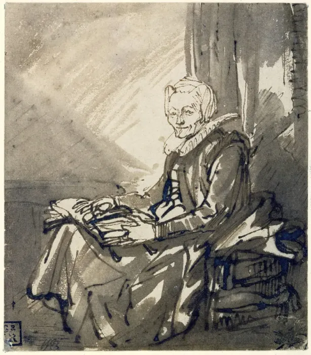 Framed Print : Woman with an Open Book on her Lap, ca 1639. Artist: Rembrandt van Rhijn (1606-1669) Framed Print : Woman with an Open Book on her Lap, ca 1639. Artist: Rembrandt van Rhijn (1606-1669)