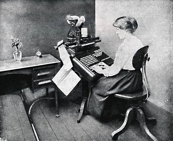 Woman Operator on Monotype Keyboard, 1917