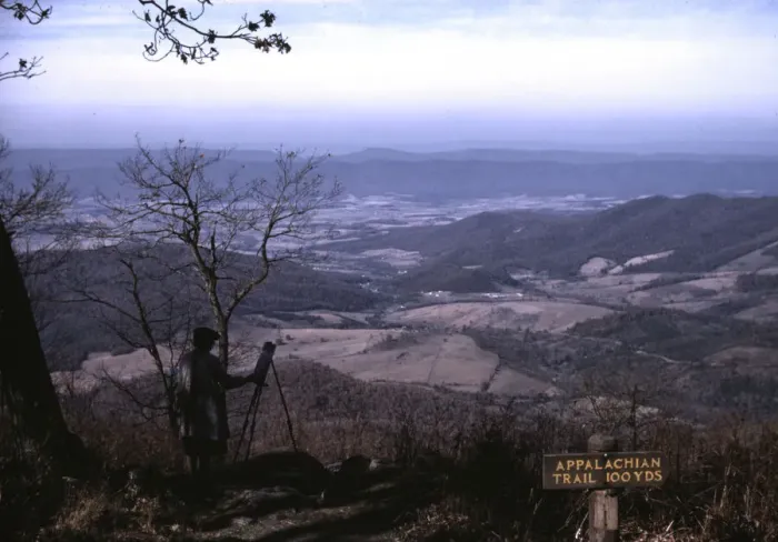 Framed Print : A woman painting a view of the Shenandoah Valley... entrance to the Appalachian Trail, Va, ca. 1940. Creator: Jack Delano Framed Print : A woman painting a view of the Shenandoah Valley... entrance to the Appalachian Trail, Va, ca. 1940. Creator: Jack Delano