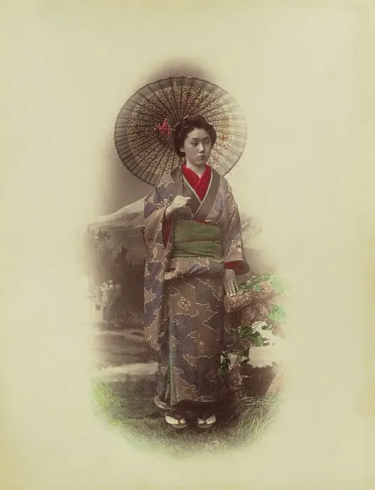 Framed Print : Woman with Parasol, 1870s-1890s. Creator: Kusakabe Kimbei Framed Print : Woman with Parasol, 1870s-1890s. Creator: Kusakabe Kimbei
