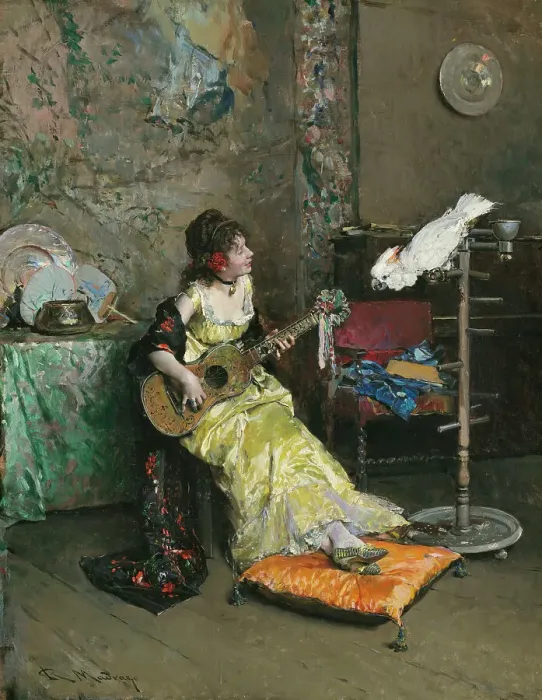 Framed Print : Woman With A Parrot, c1872. Creator: Raimundo de Madrazo y Garreta Framed Print : Woman With A Parrot, c1872. Creator: Raimundo de Madrazo y Garreta